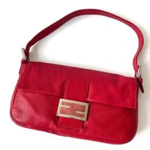Vintage Red Leather Fendi Baguette